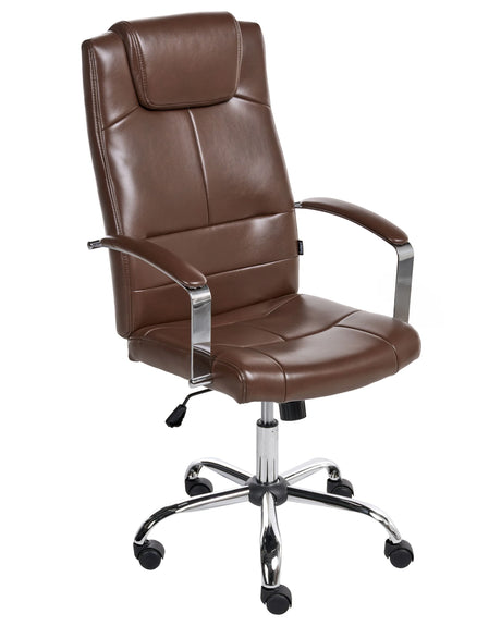 Office Chair Brown Faux Leather Swivel Adjustable Tilting Beliani