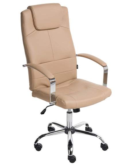 Office Chair Sand Beige Faux Leather Swivel Adjustable Tilting Beliani
