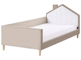 Bed Taupe and White Velvet Upholstered Frame Headrest 3ft EU Single Size Bedroom Kids Room Modern Traditional Beliani