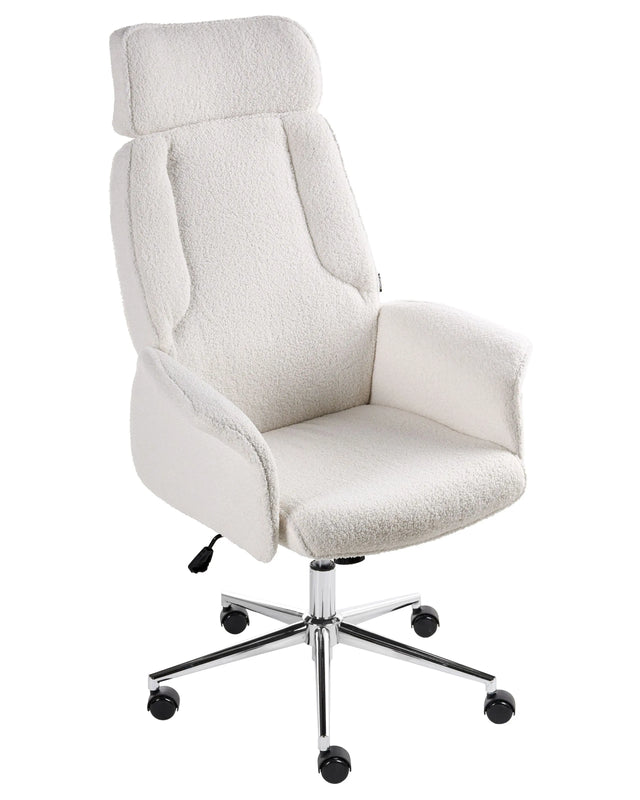 Office Chair Off White Boucle Swivel Adjustable Height Flared Arms Castors Modern Beliani