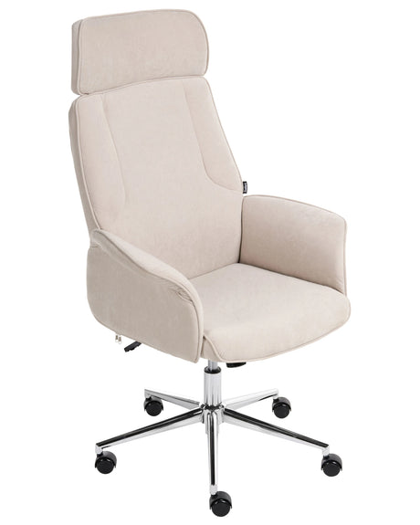 Office Chair Light Beige Velvet Swivel Adjustable Height Flared Arms Castors Modern Beliani
