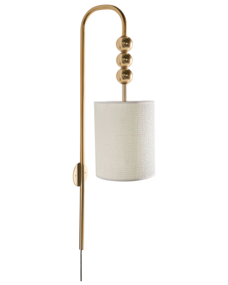 Wall Lamp Brass Iron Fabric Drum Shade Mid-Century Modern Style Beliani