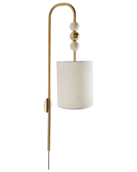 Wall Lamp Brass and Beige Iron Fabric Drum Shade Mid-Century Modern Style Beliani