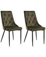 Scandinavian Set of 2 Dining Chairs Olive Green Velvet Upholstery Black Iron Legs Fabric Seat Armless Beliani