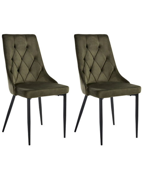Scandinavian Set of 2 Dining Chairs Olive Green Velvet Upholstery Black Iron Legs Fabric Seat Armless Beliani