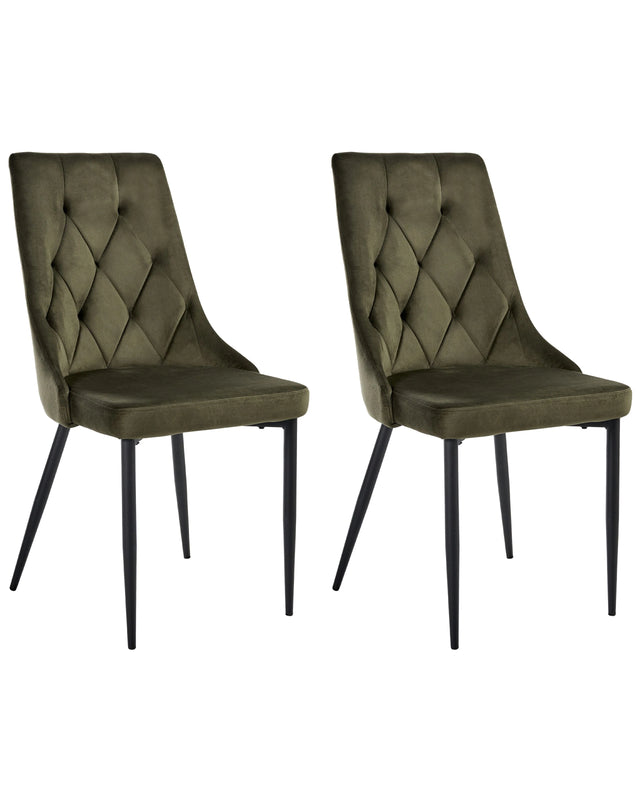 Scandinavian Set of 2 Dining Chairs Olive Green Velvet Upholstery Black Iron Legs Fabric Seat Armless Beliani