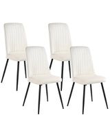 Scandinavian Set of 4 Dining Chairs Off-White Velvet Upholstery Black Iron Legs Armless Fabric Seat Modern Beliani
