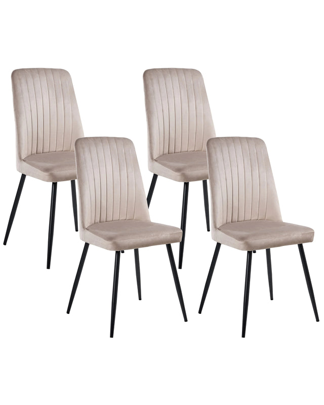 Scandinavian Set of 4 Dining Chairs Off-White Velvet Upholstery Black Iron Legs Armless Fabric Seat Modern Beliani