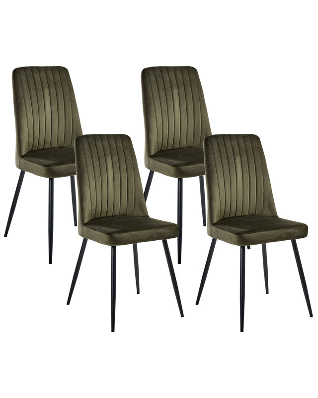 Scandinavian Set of 4 Dining Chairs Olive Green Velvet Upholstery Black Iron Legs Armless Fabric Seat Modern Beliani