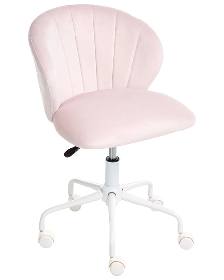 Desk Chair Office Swivel Pastel Pink Velvet Height Adjustable Beliani