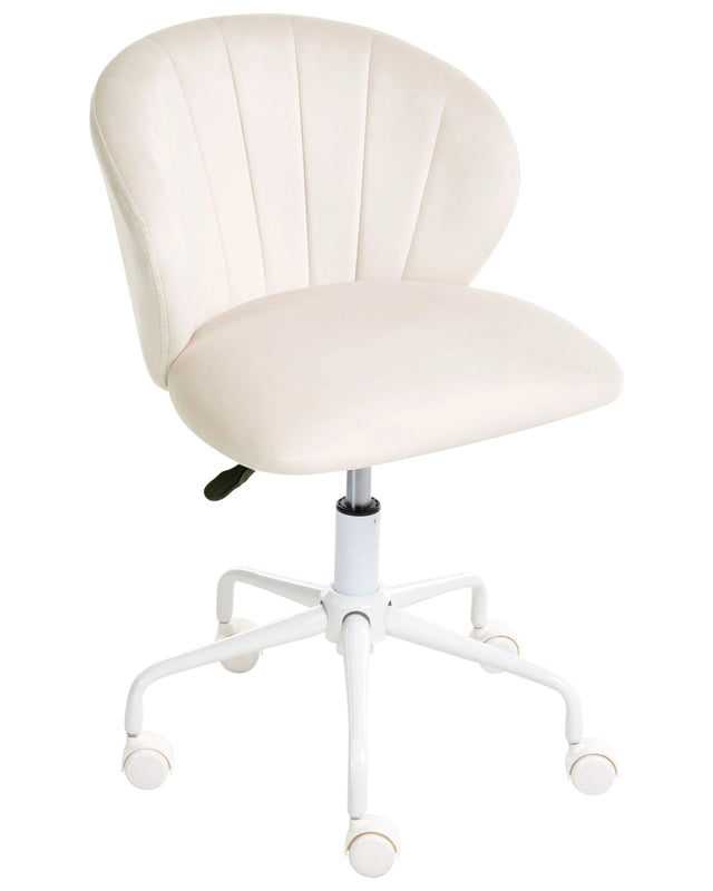 Desk Chair Office Swivel Off-White Velvet Height Adjustable Beliani