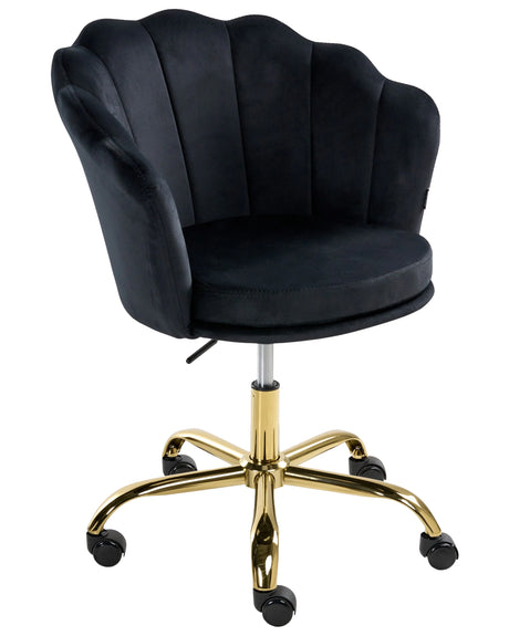 Office Swivel Chair Black Velvet with Stairbase Adjustable Height Beliani
