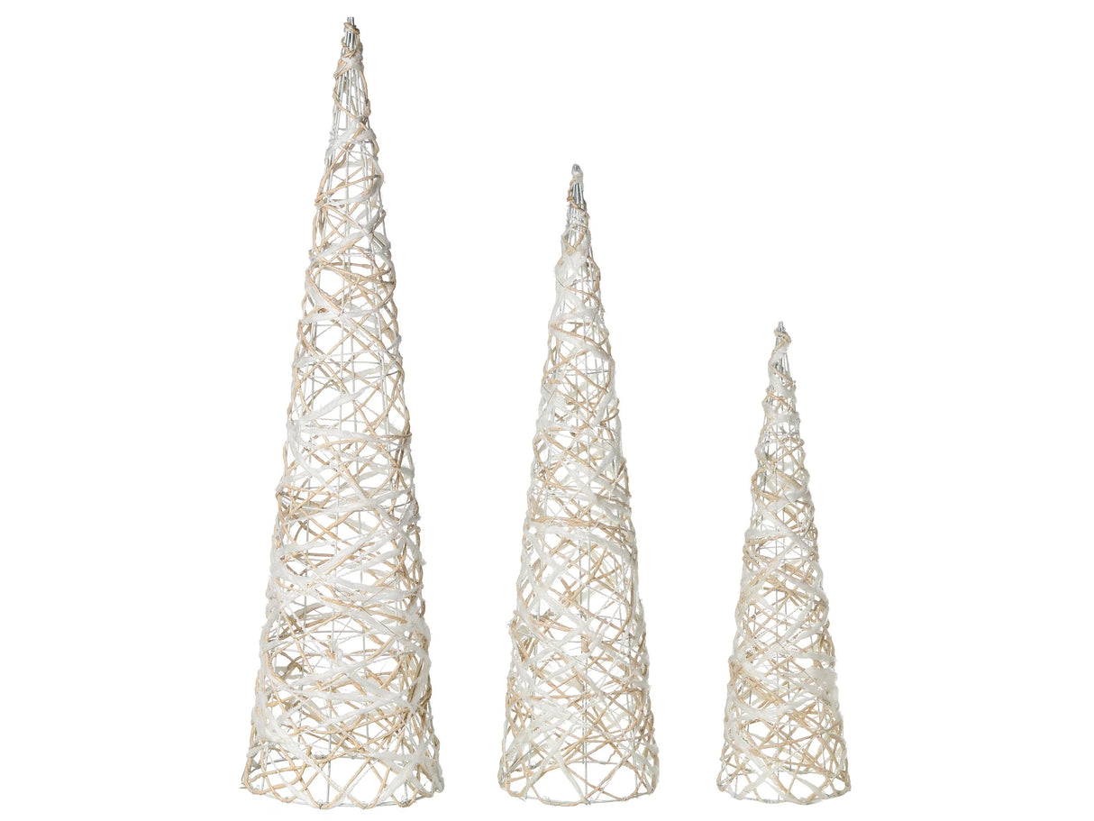 Indoor LED Decoration White Set of 3 Christmas Tree Seasonal Home Dcor with Lights Beliani