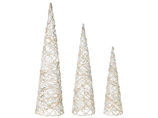 Indoor LED Decoration White Set of 3 Christmas Tree Seasonal Home Dcor with Lights Beliani