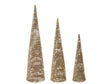 Indoor LED Decoration Gold Set of 3 Christmas Trees Synthetic Material Seasonal Home Dcor with Lights Beliani