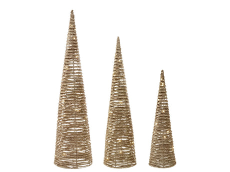 Indoor LED Decoration Gold Set of 3 Christmas Trees Synthetic Material Seasonal Home Dcor with Lights Beliani