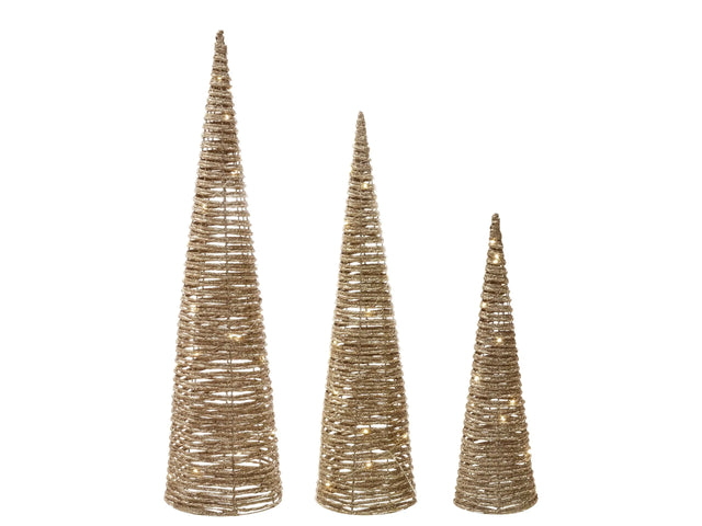 Indoor LED Decoration Gold Set of 3 Christmas Trees Synthetic Material Seasonal Home Dcor with Lights Beliani