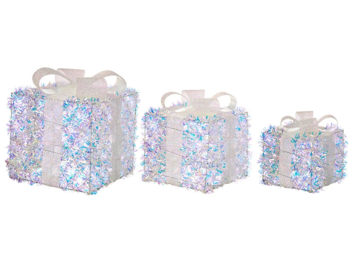 Set of 3 Light-Up Christmas Gift Boxes Multicolour with LED Lights Glitter Holiday Decorations with Bows for Indoor Use Beliani