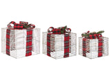 Set of 3 Light-Up Christmas Gift Boxes Off-White with LED Lights Holiday Decorations with Bows for Indoor Use Beliani
