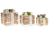 Set of 3 Light-Up Christmas Gift Boxes Brown with LED Lights Holiday Decorations with Bows for Indoor Use Beliani
