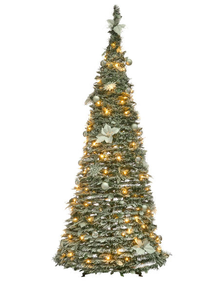 Artificial Christmas Tree White Synthetic 185 cm Snow Frosted Folding LED Fairy Lights Holiday Beliani