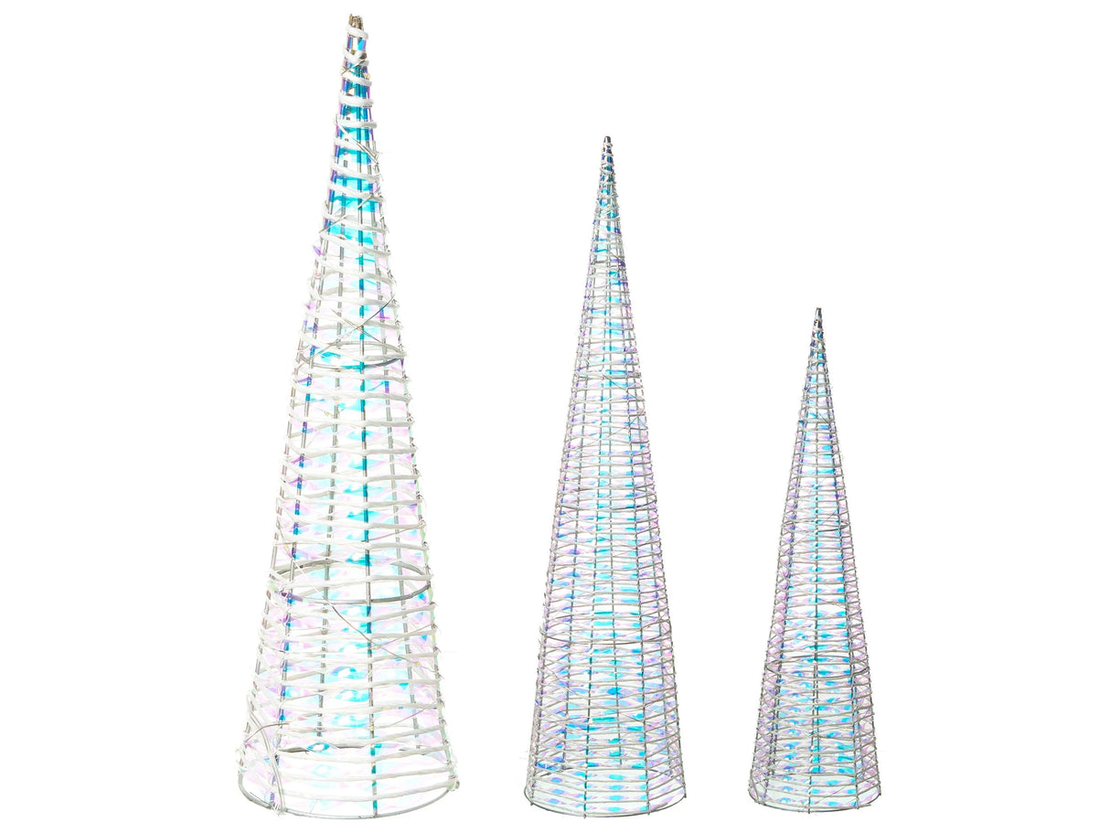 Indoor LED Decoration White Set of 3 Christmas Tree Seasonal Home Dcor with Lights Beliani
