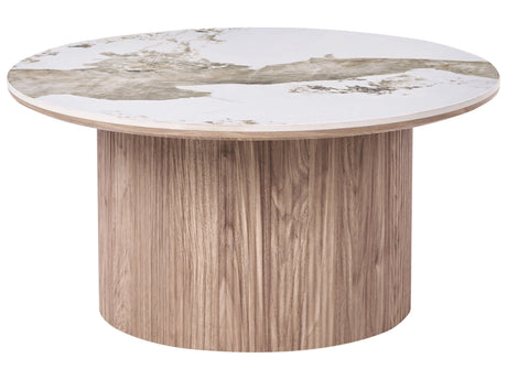 Coffee Table Brown MDF Base  80 cm Ribbed Leg Ceramic Top White Marble Modern Design Living Room Beliani