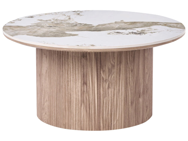 Coffee Table Brown MDF Base  80 cm Ribbed Leg Ceramic Top White Marble Modern Design Living Room Beliani