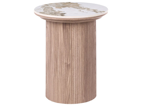 Side Table Brown MDF Base  80 cm Ribbed Leg Ceramic Top White Marble Modern Design Living Room Beliani
