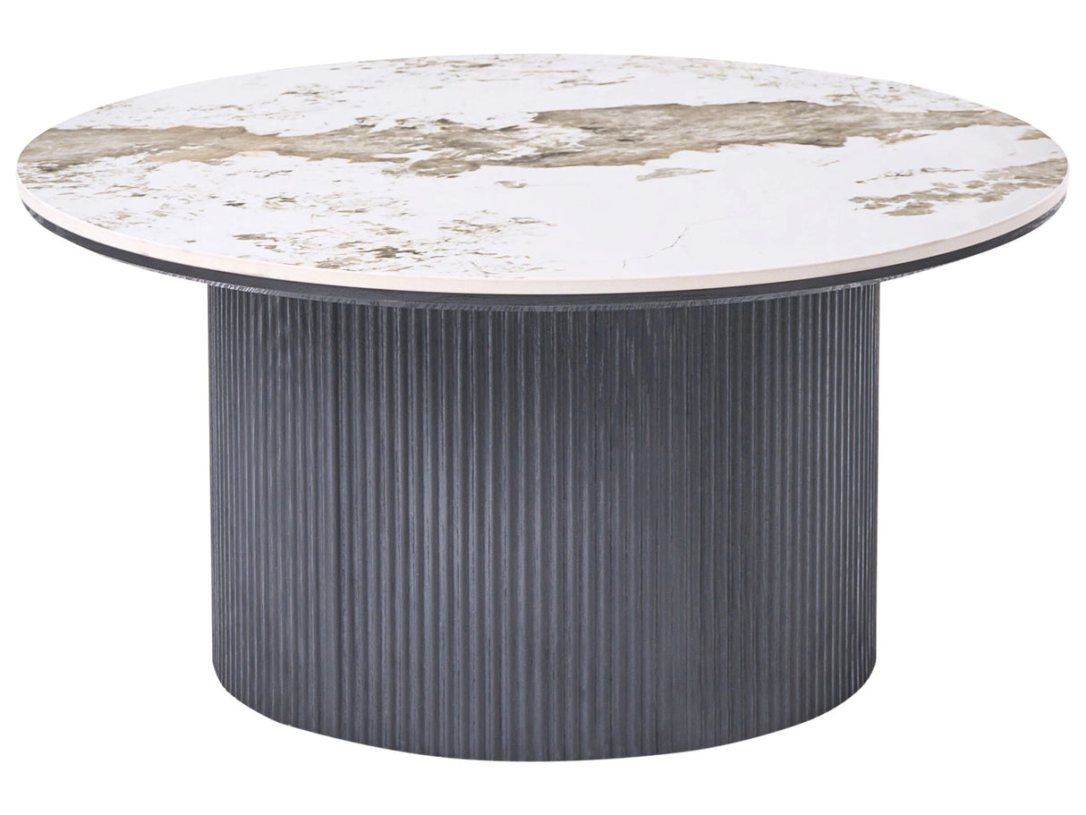 Coffee Table Black MDF Base  80 cm Ribbed Leg Ceramic Top White Marble Modern Design Living Room Beliani