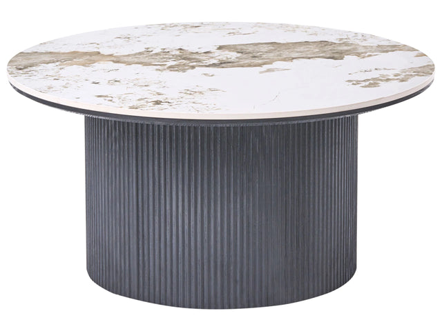 Coffee Table Black MDF Base  80 cm Ribbed Leg Ceramic Top White Marble Modern Design Living Room Beliani