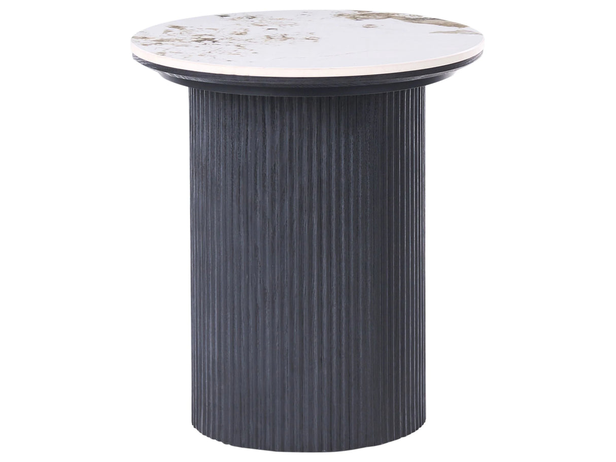 Side Table Black MDF Base  80 cm Ribbed Leg Ceramic Top White Marble Modern Design Living Room Beliani