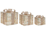 Set of 3 Light-Up Christmas Gift Boxes Beige with LED Lights Holiday Decorations with Bows for Indoor Use Beliani