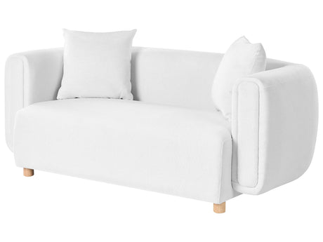 Fabric 2-Seater Sofa White Couch Rubberwood Legs Woven Fabric Modern Beliani