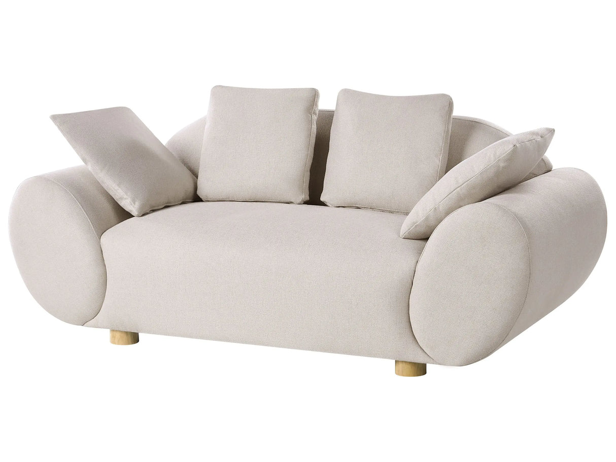 Fabric 2-Seater Sofa Light Beige Couch Rubberwood Legs Woven Fabric Cushioned Back Modern Beliani