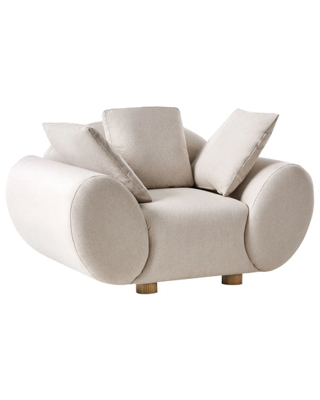 Fabric Armchair Light Beige Rubberwood Legs Woven Fabric Cushioned Back Modern Beliani