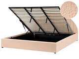 Ottoman Bed Peach Pink Boucle Fabric EU Super King Size 6ft with Headboard Modern Design Storage Beliani