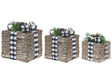 Set of 3 Rattan Light-Up Christmas Gift Boxes Brown with LED Lights Holiday Decorations with Bows for Indoor Use Beliani