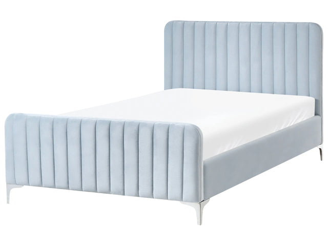 Bed Frame Light Blue Velvet EU Small Double Size 4ft Tufted Headboard Metal Legs Modern Design Beliani
