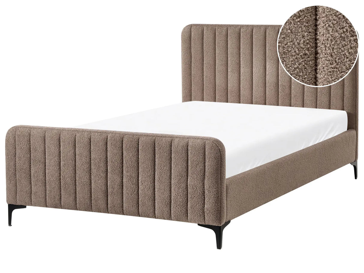 Bed Frame Taupe Boucle EU Small Double Size 4ft Tufted Headboard Metal Legs Modern Design Beliani