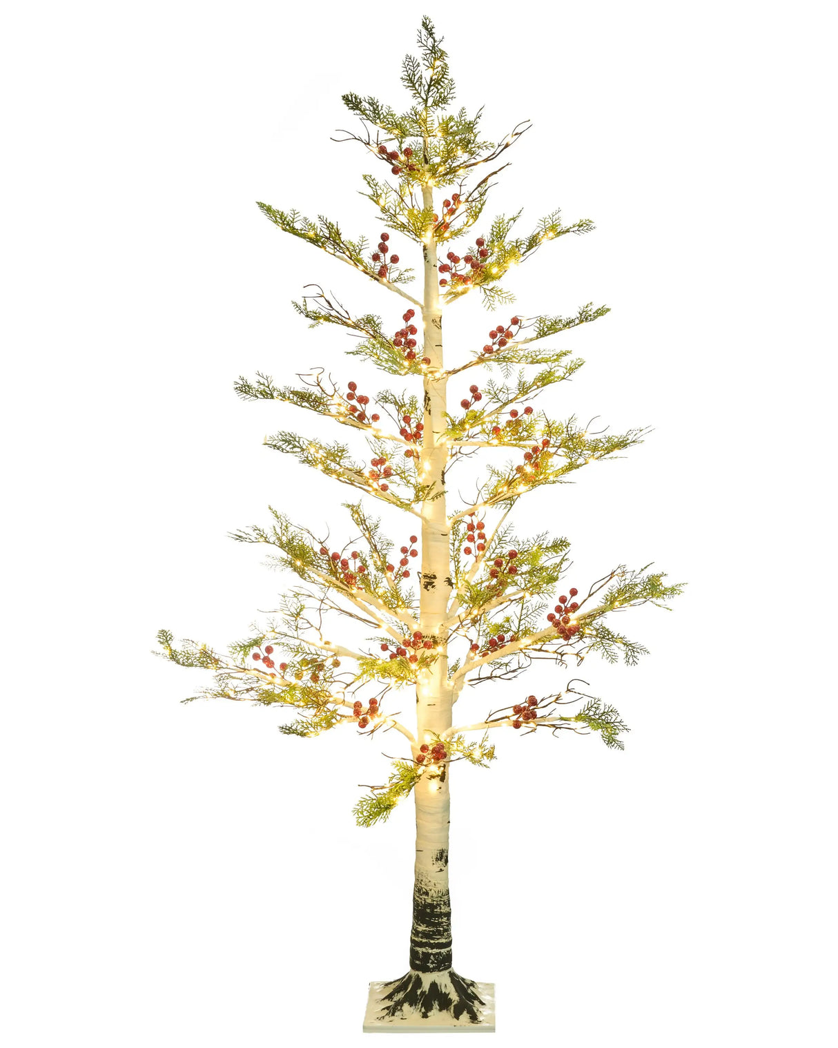 Artificial Christmas Tree White Synthetic Material 160 cm LED Lights Red Berries Outdoor &amp; Indoor Traditional Style Holiday Decor Beliani