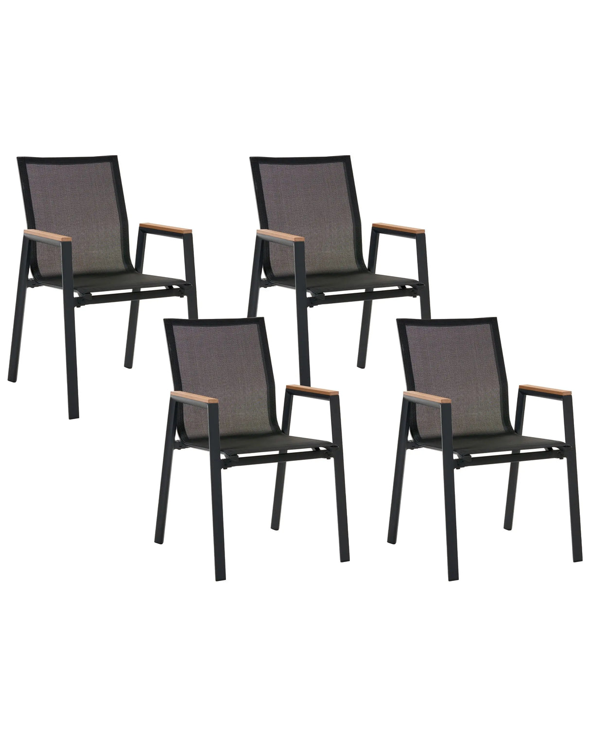 Set of 4 Garden Chairs Black Aluminium Frame Stackable Outdoor Patio Modern Beliani