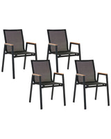 Set of 4 Garden Chairs Black Aluminium Frame Stackable Outdoor Patio Modern Beliani