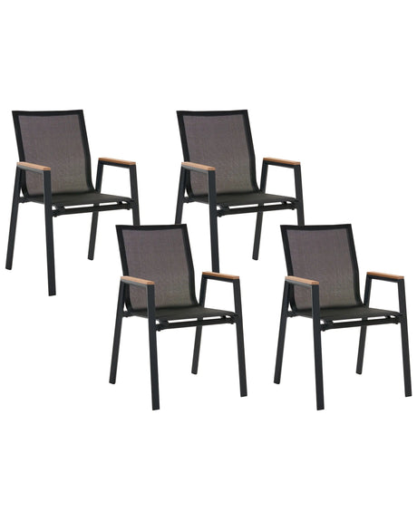 Set of 4 Garden Chairs Black Aluminium Frame Stackable Outdoor Patio Modern Beliani