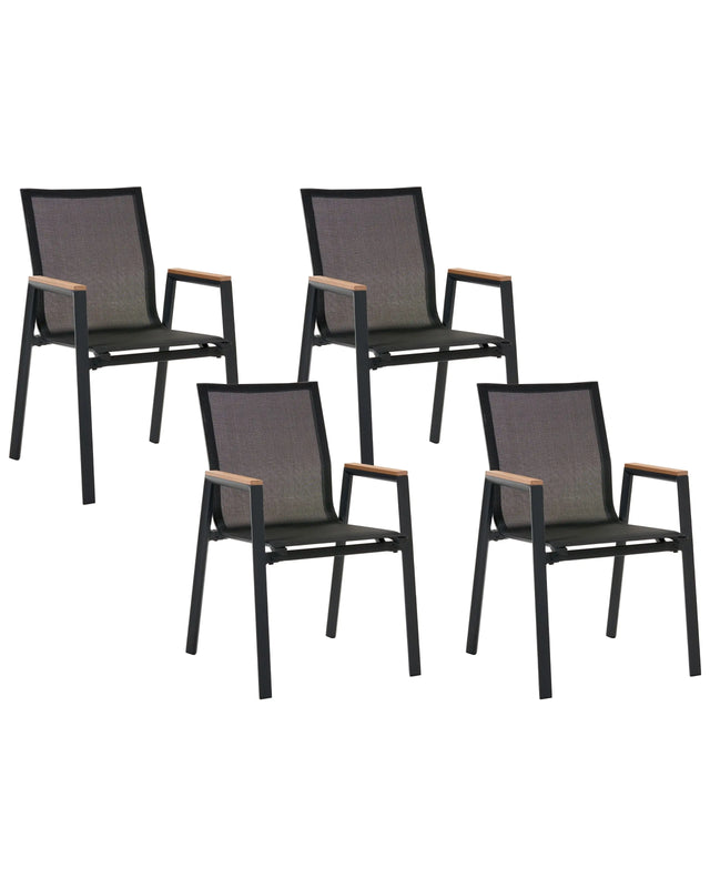 Set of 4 Garden Chairs Black Aluminium Frame Stackable Outdoor Patio Modern Beliani