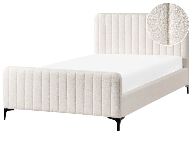 Bed Frame Off White Boucle EU Small Double Size 4ft Tufted Headboard Metal Legs Modern Design Beliani