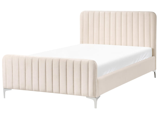 Bed Frame Light Beige Velvet EU Small Double Size 4ft Tufted Headboard Metal Legs Modern Design Beliani