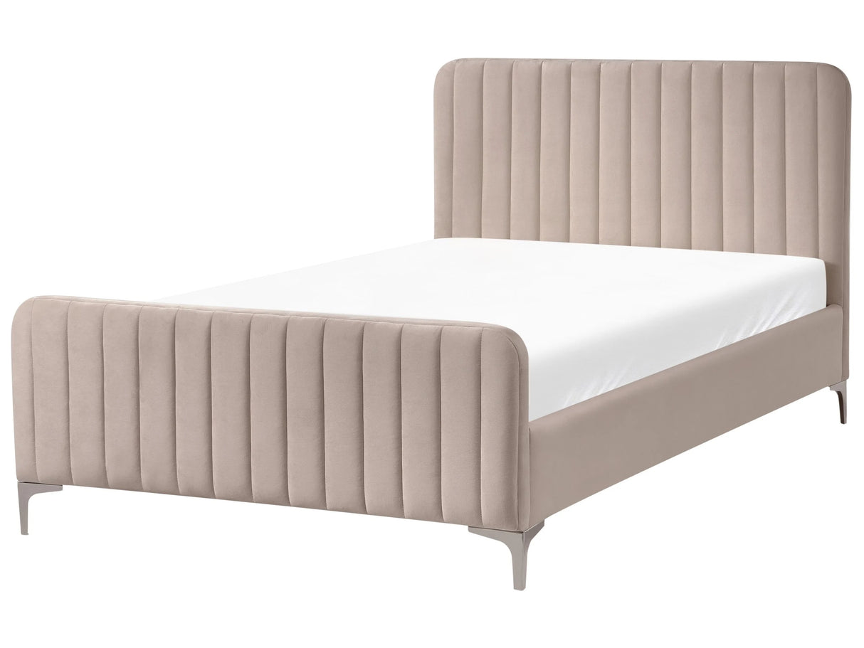 Bed Frame Taupe Velvet EU Small Double Size 4ft Tufted Headboard Metal Legs Modern Design Beliani