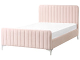 Bed Frame Pastel Pink Velvet EU Small Double Size 4ft Tufted Headboard Metal Legs Modern Design Beliani