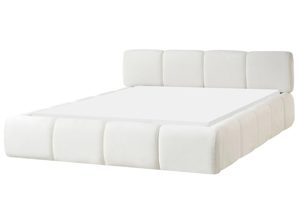 Bed Off-White Fabric Upholstery EU King Size 5ft3 Scandinavian Modern Minimalist Design Soft Headboard Beliani